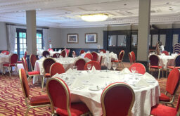 cabaret layout, wine glasses, event space, conference venue, Grovefield House