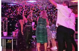 confetti, event, people standing,