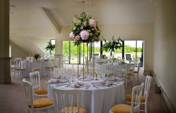 cabaret layout, tables, centrepieces, natural daylight
