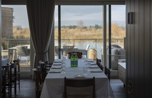 dinning set up, view of the lake