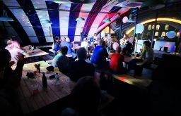 event in action, colourful spotlights