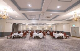 large conference room, modern event space, cabaret layout