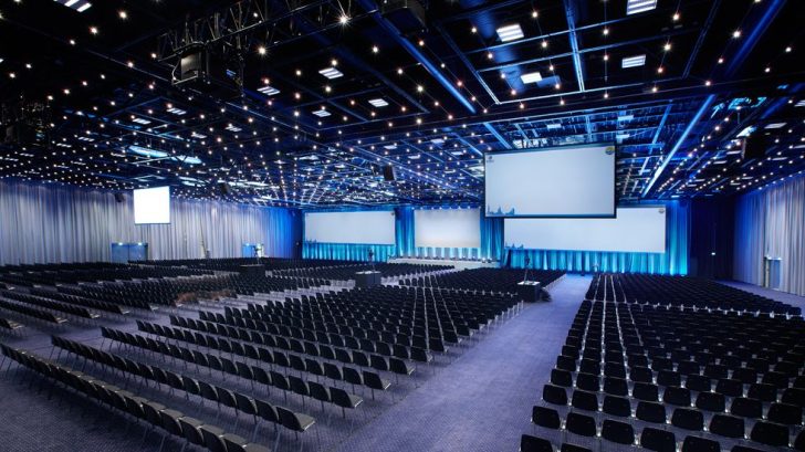theatre, modern event space, large, projector screens