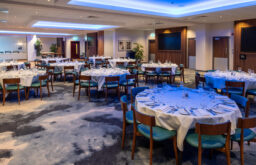 fine dining, plates and cutlery, cabaret layout, event space