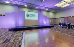 centre stage, microphone stand, conference space