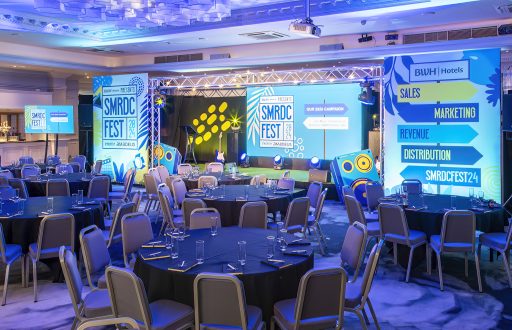 conference, conference room, cabaret layout, stage