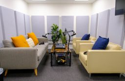 meeting space, sofa, armchairs, cofee tables