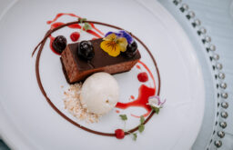 dessert, nicely presented, ice cream, sauces