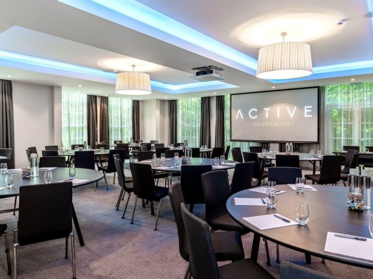 cabaret style, modern space massive projector screen