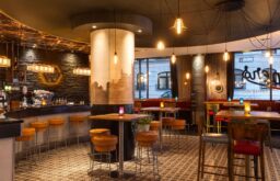 bar, restuarant, high tables and stools, food, and drinks, networking, drinks reception