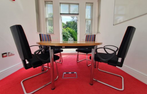 natural lighting, door opens to the garden, modern meeting room