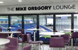 Mike Gregory Lounge, modern event spaced, purple chairs