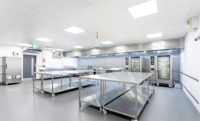 shiny new sustainable kitchen, massive, caters up to 1,000 guests