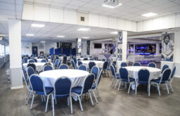 cabaret layout, catering table, conference room, natural lighting
