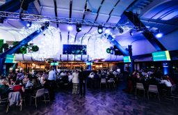 corporate christmas party, event space, christmas party, cabaret layout