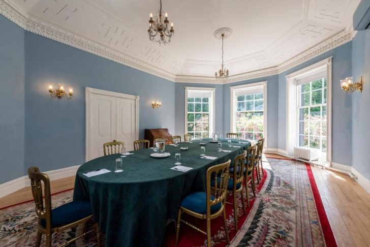 boardroom, light blue meeting room, natural daylight