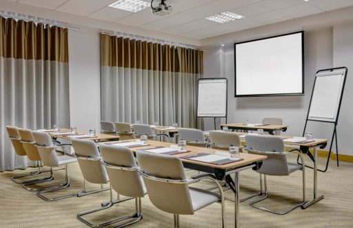 projector screen, 2 flipcharts, classroom layout, meeting room