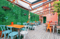 outdoor event space, tables and chairs