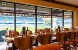dinner, fine dinning, view of the football pitch , wine, water