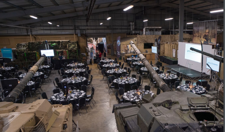 tank, rows of tables and chairs, unique
