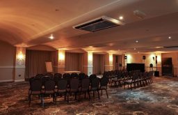 theatre layout, flip chart, large conference space