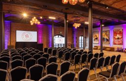 West Bay, event space, theatre layout, conference, projector screen, plasma screen, pillars