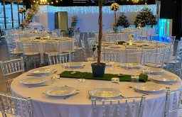 Weston Lawns, white table cloths, big room